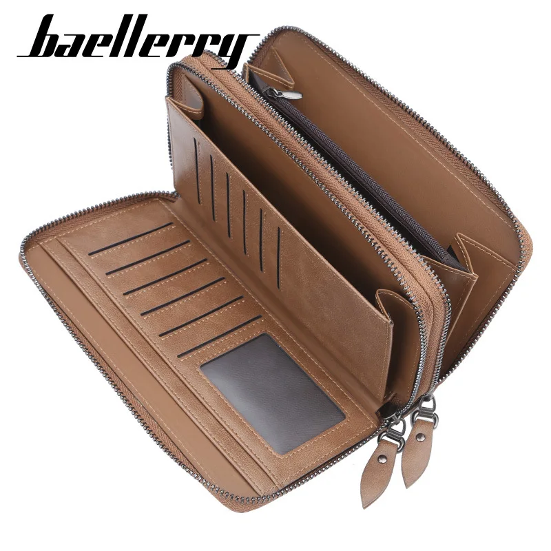 

Baellerry Brand Men Wallets Double Zipper Leather Wallet Men Coin Purses Fashion Long Male Clutch Bag With Phone Pocket Carteira