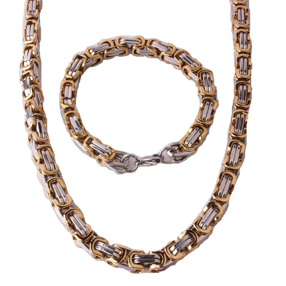 

Лидер продаж, мужские ювелирные изделия, высокое качество, серебро, золото, двухцветное колье из нержавеющей стали, Византийский браслет, на...