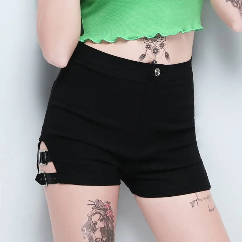 Сексуальные черные летние готические женские шорты в стиле хип-хоп узкие тонкие