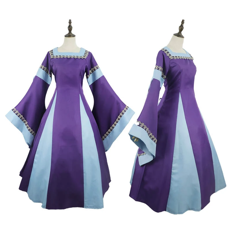 Средневековое длинное платье с квадратным вырезом и рукавом в виде пагоды