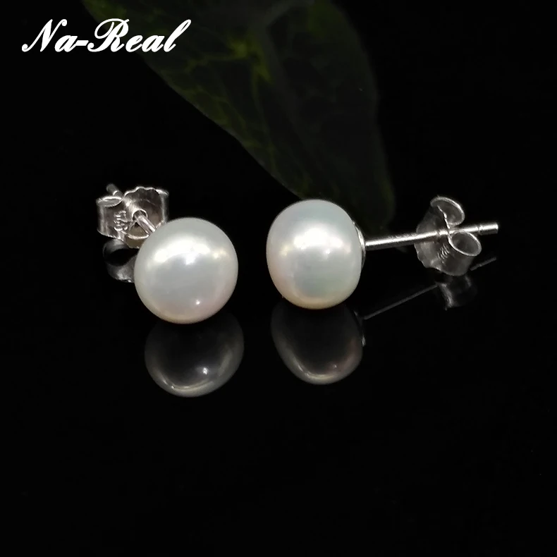 Простой Классический Стерлингового Серебра 925 Природных Пресной Воды Перл Стад