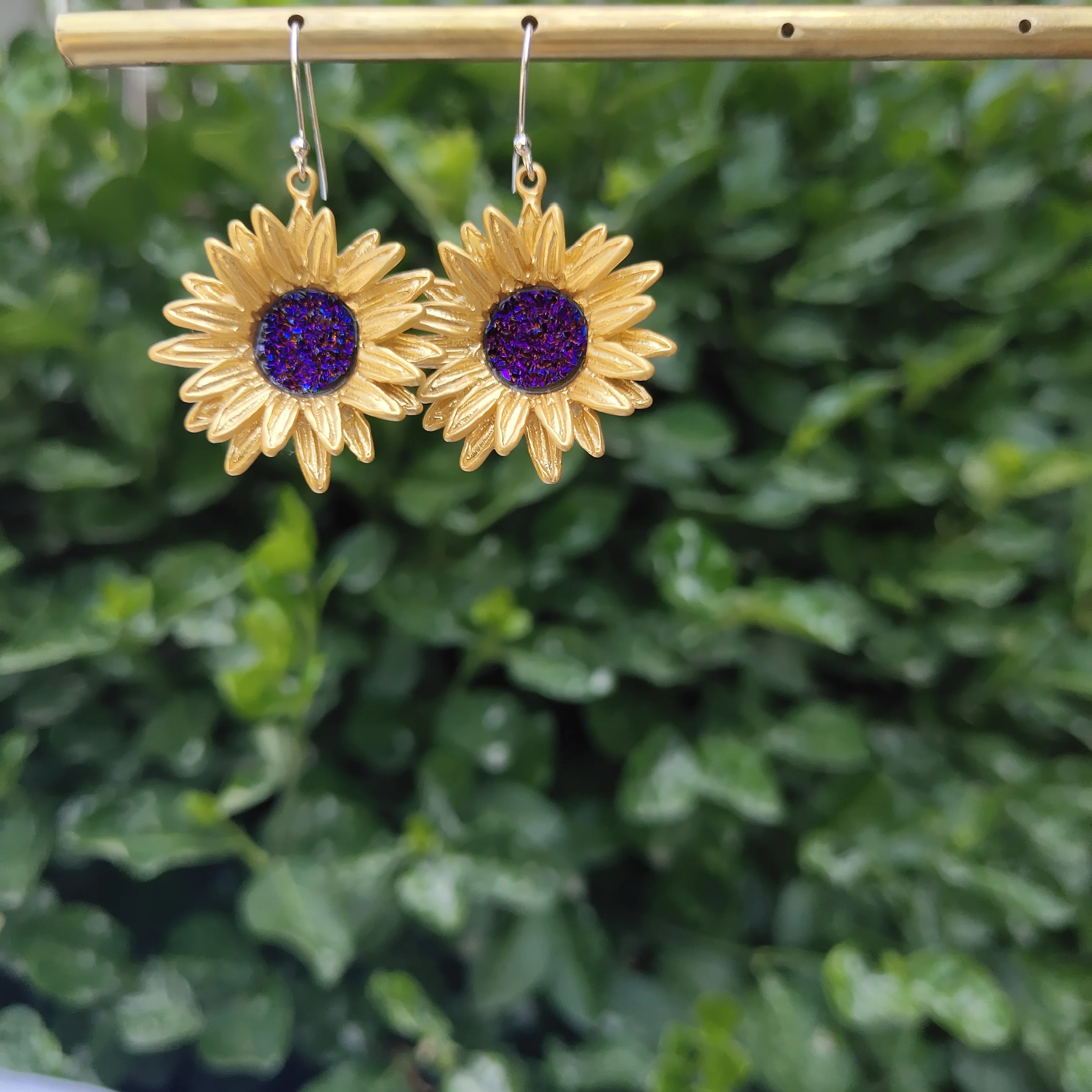 Бесплатная доставка 925 пробы серебро желтого цвета с подсолнечником серьги