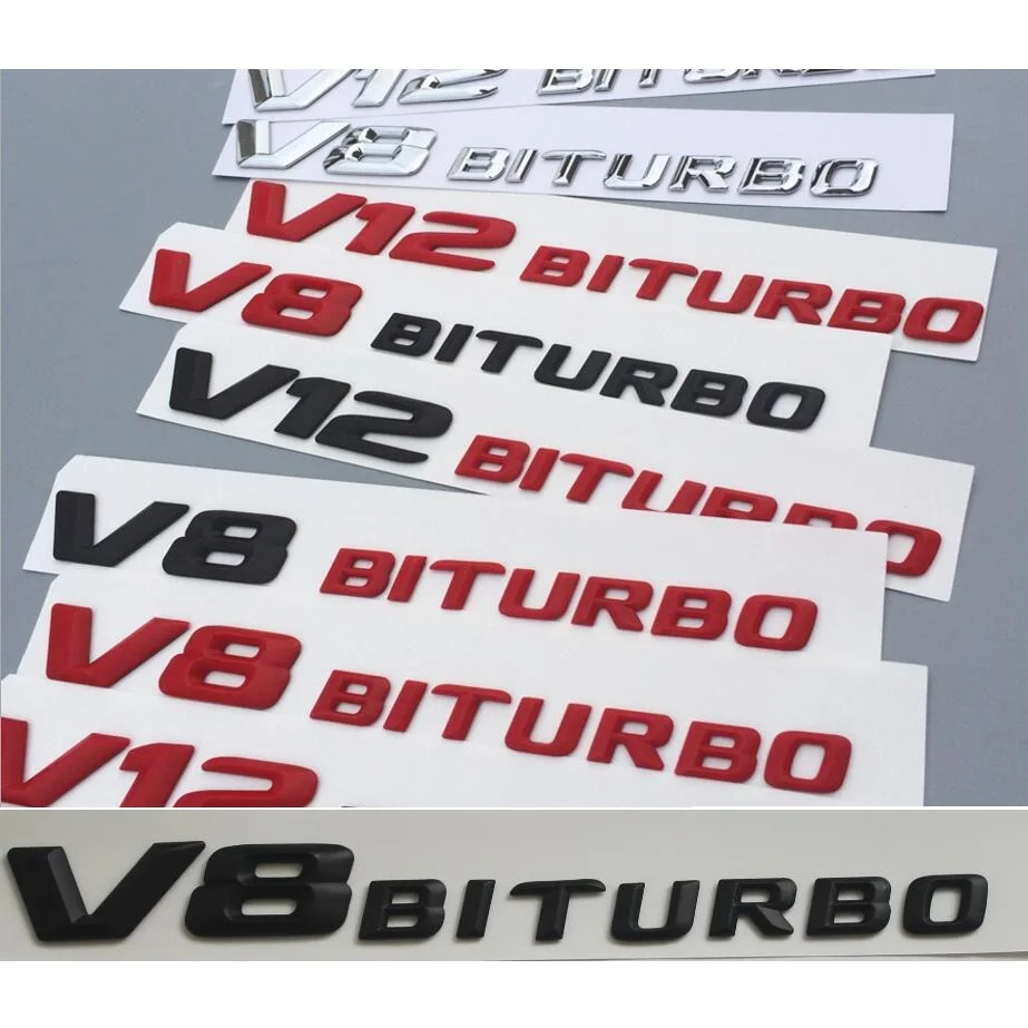 

Chrome Matt Gloss Black Red V8 BITURBO V8BITURBO Letters Fender Badges Emblems Emblem Badge Sticker for Mercedes Benz AMG