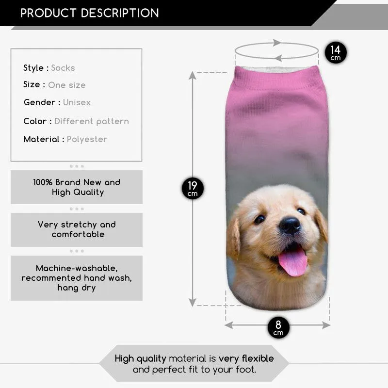 Хлопковые носки с 3D принтом 1 пара повседневные стильные низкие в виде собак