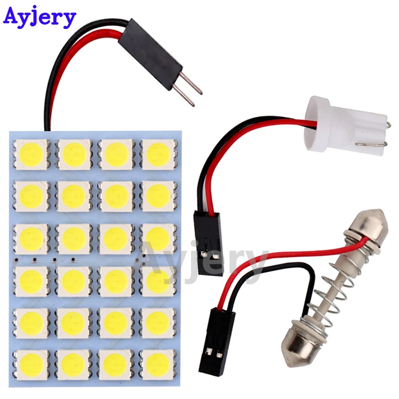 

AYJERY 20 Sets 12V White Dome Bulb 5050 LED 24 SMD Panel Light Reading Car Interior Roof Lamp With T10 W5W C5W Festoon 2 Adapter