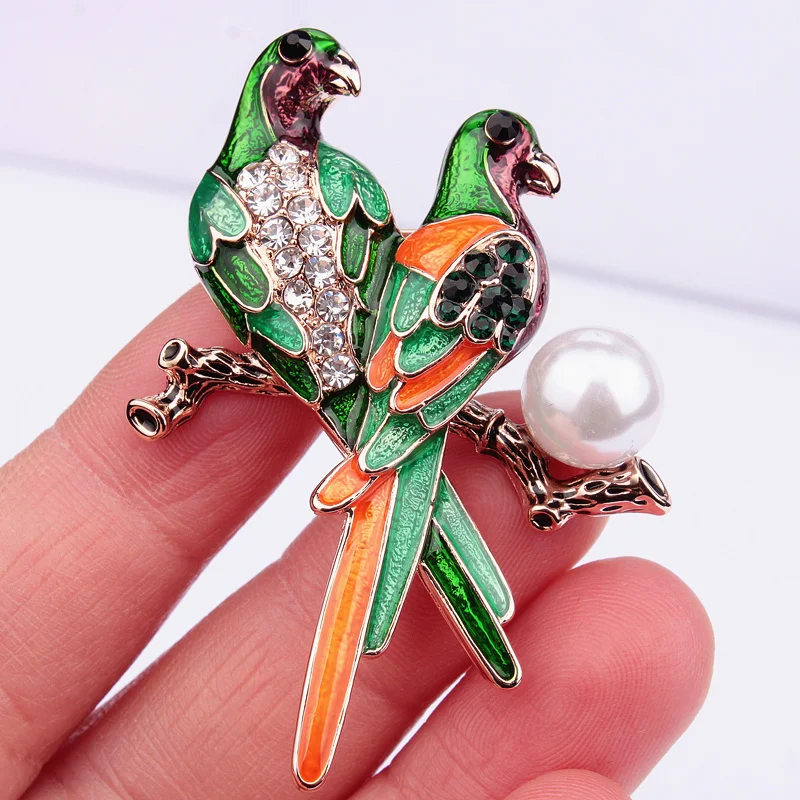 Красочная двойная брошь в виде птиц заколка милые животные Милый Попугай птицы