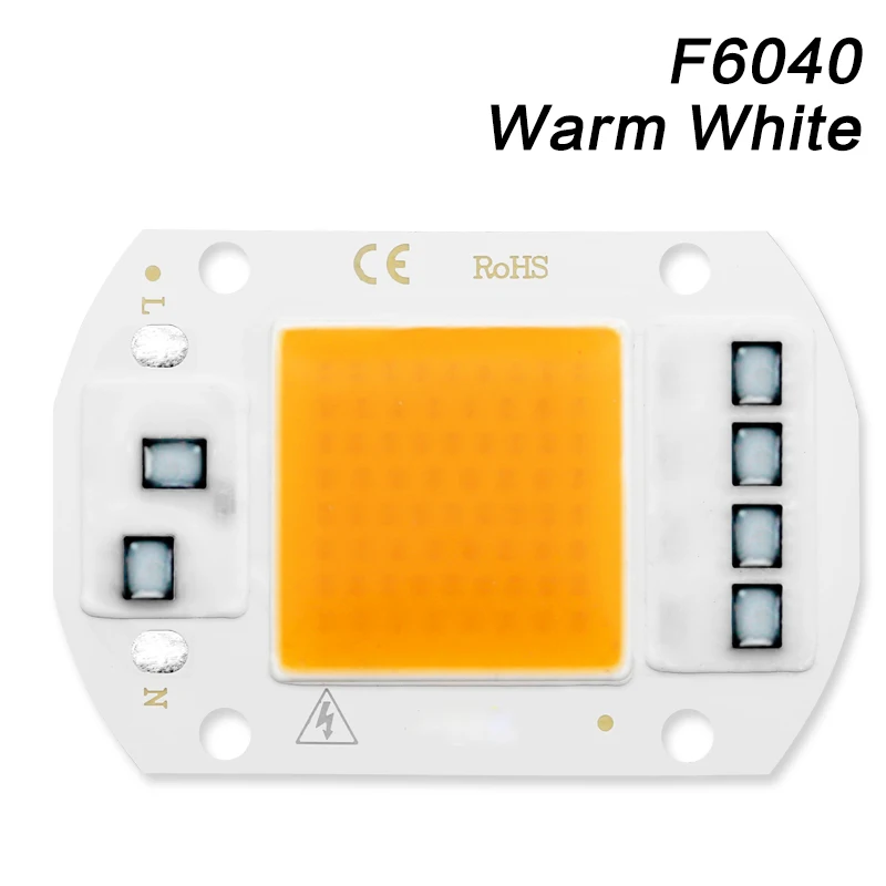 F6040 Warm White Светодиодный светильник COB для выращивания растений, полный спектр, AC 220 В, 20 Вт, 30 Вт, 50 Вт, травяная лампа для растений, светильник для выращивания растений в помещении, светильник для роста рассады - Испускаемый цвет: F6040 Warm White