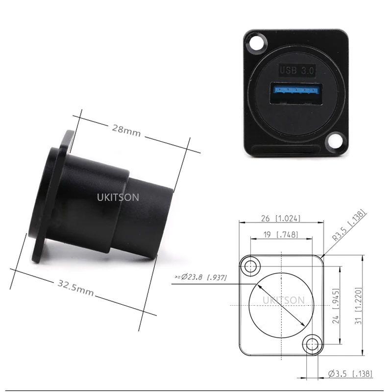 Black Color D Shape Metal USB3.0 Plug Female To USB2.0 Keystone Connector Mounting L Module Holder Bracket Adapter | Электроника