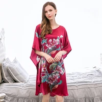 100 real pure silk nightgown women night dress summer dressing gown thin loose print natural silk nightdress nightwear freesize