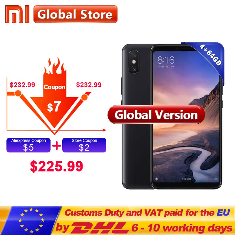 Глобальная версия Xiaomi mi Max 3 4 Гб 64 B4 B20 телефон Snapdragon 636 Восьмиядерный 6 9 &quotполный