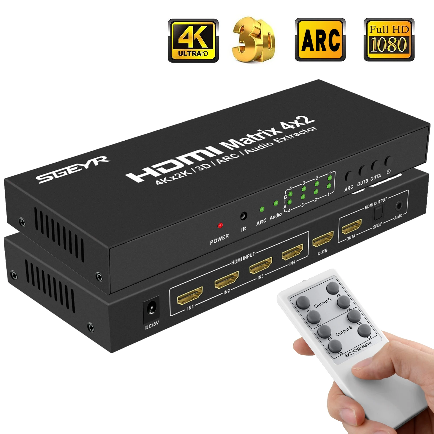 4K x 2K HDMI настоящий матричный коммутатор 4x2 HDMI сплиттер SGEYR Switcher Matriz 4 In 2 Out с ИК-пультом дистанционного ОПТИЧЕСКОГО+ 3,5 мм аудио экстрактор