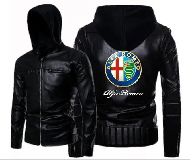 Для мужчин новый Альфа alfa romeo кожаная куртка с капюшоном тонкий мотоцикл
