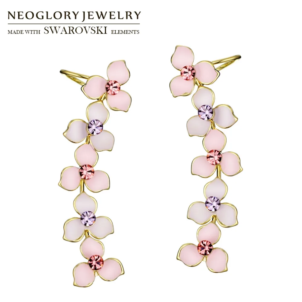 

Neoglory Austria Rhinestone & Enamel Clip Earrings Colorful Pink Flower Romantic Stylish Exquisite Daily Design For Girl Sale