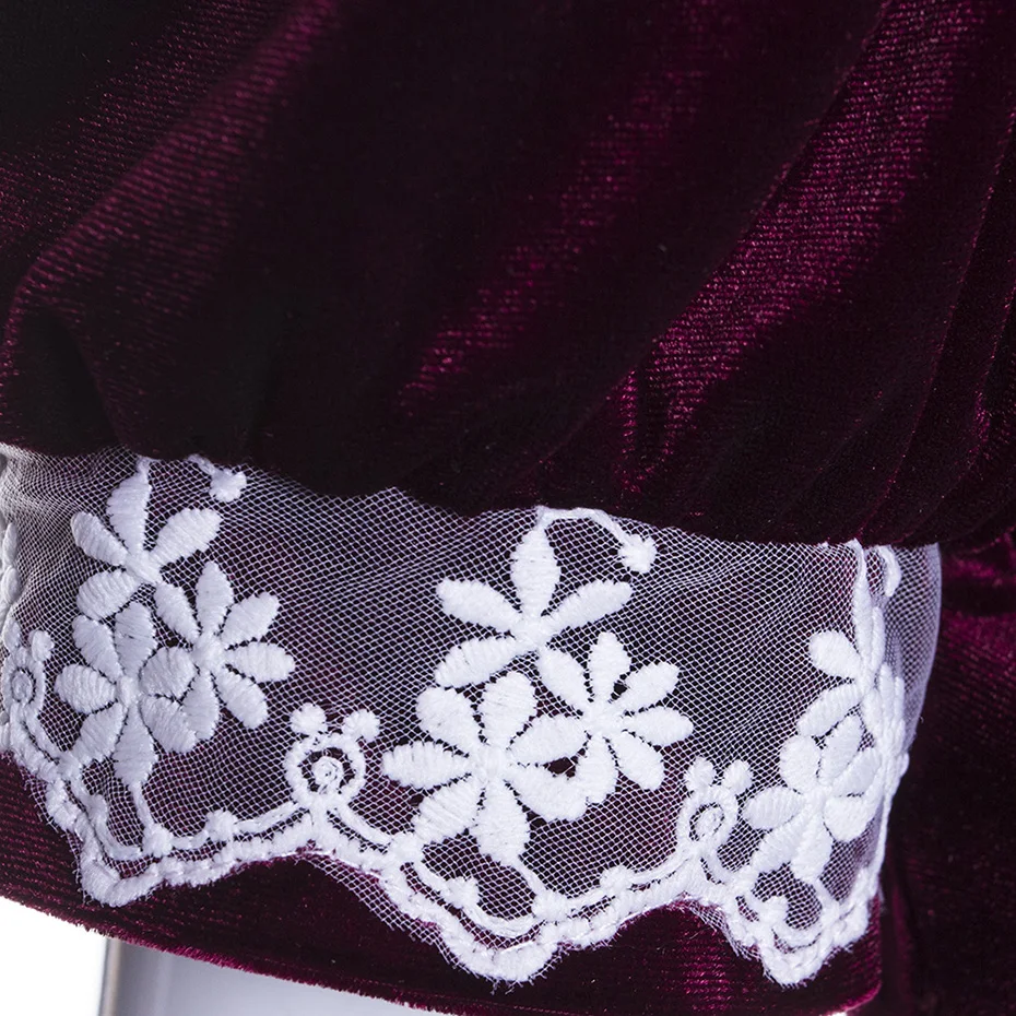 Женское платье в готическом стиле Rosetic бордовое бархатное кружевное пэчворк с - Фото №1