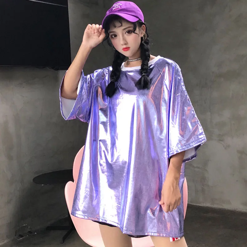 2018 Новый Для женщин Harajuku футболки свободные хип хоп топы Sweet Girl фиолетовый