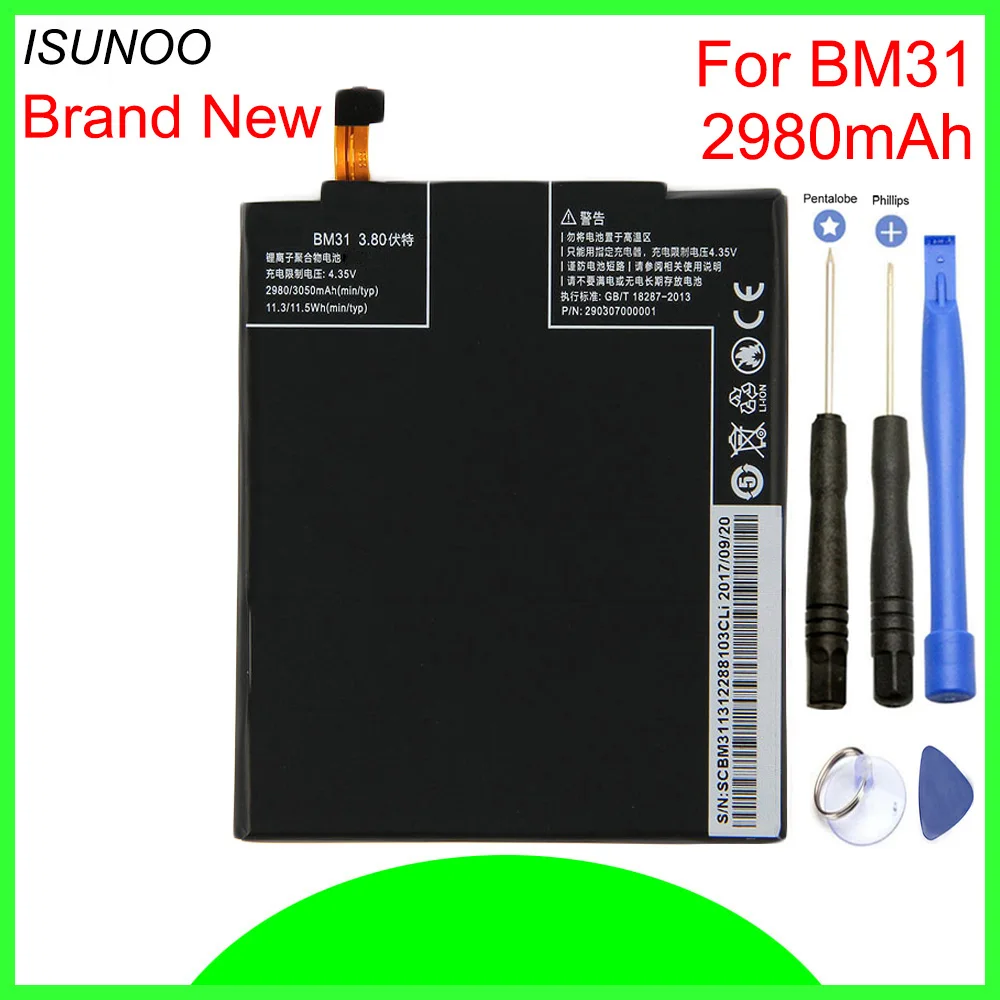 

ISUNOO Phone Battery BM31 For Xiaomi Mi3 Mi 3 Mobile Phone Replacement With Repair Tools