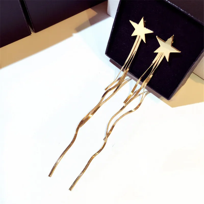 Charmwin New Tassel Earrings Long Women Gold Silver Color Star Dangle For PE1816 | Украшения и аксессуары