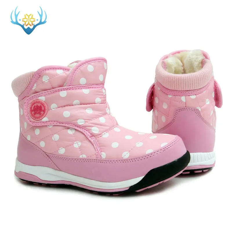 Розовые детские сапоги в горошек милые плюшевые теплые меховые разноцветные