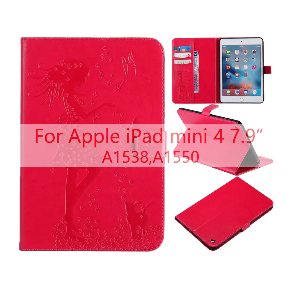 Чехол для iPad Mini 4 чехол с тиснением из искусственной кожи+ мягкая задняя крышка Trifold Stand Auto Sleep/Wake up Smart Cover для iPad Mini 1/2/3 - Цвет: Red