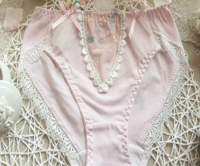 Pink Новое поступление M L XL принцесса милые Лолита каваи хлопок аппликация вышивка сексуальные трусики Нижнее белье Короткие стринги WP397 - Цвет: Pink