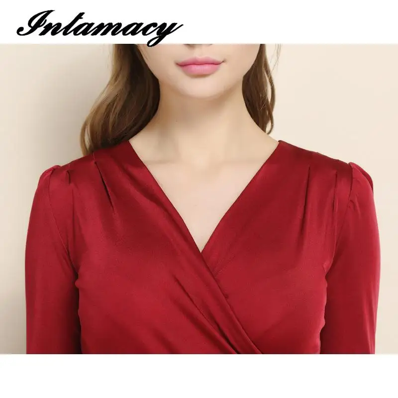 Шелковая трикотажная куртка с V-образным вырезом плиссированная футболка