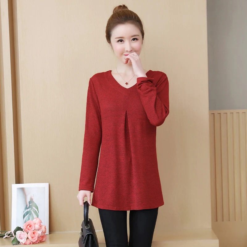 Blusas Mujer De Moda Осень Зима повседневные женские топы и блузки плюс размер 5xl винтажный Дамский пуловер с v-образным вырезом Длинные рубашки