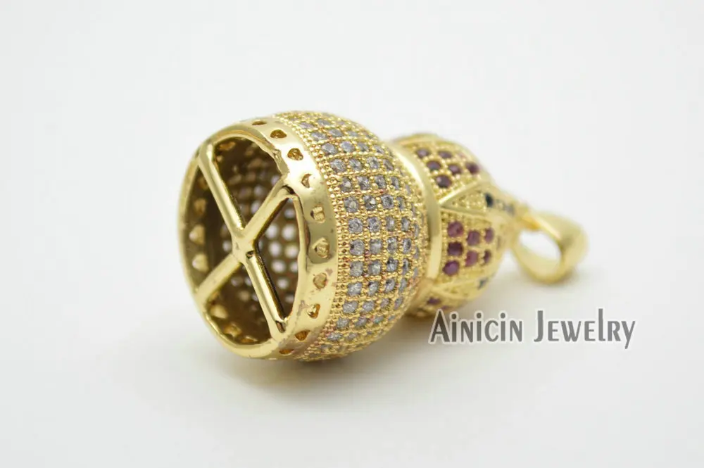 

5pcs High Quality Rainbow Zircon Cubic Stone Setting Calabash Shape Pendants Fashion Tassel Jewelry Making Findings