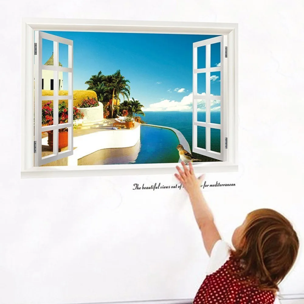 3D пленка на окно с видом море настенные наклейки художественные обои|wall sticker|sticker