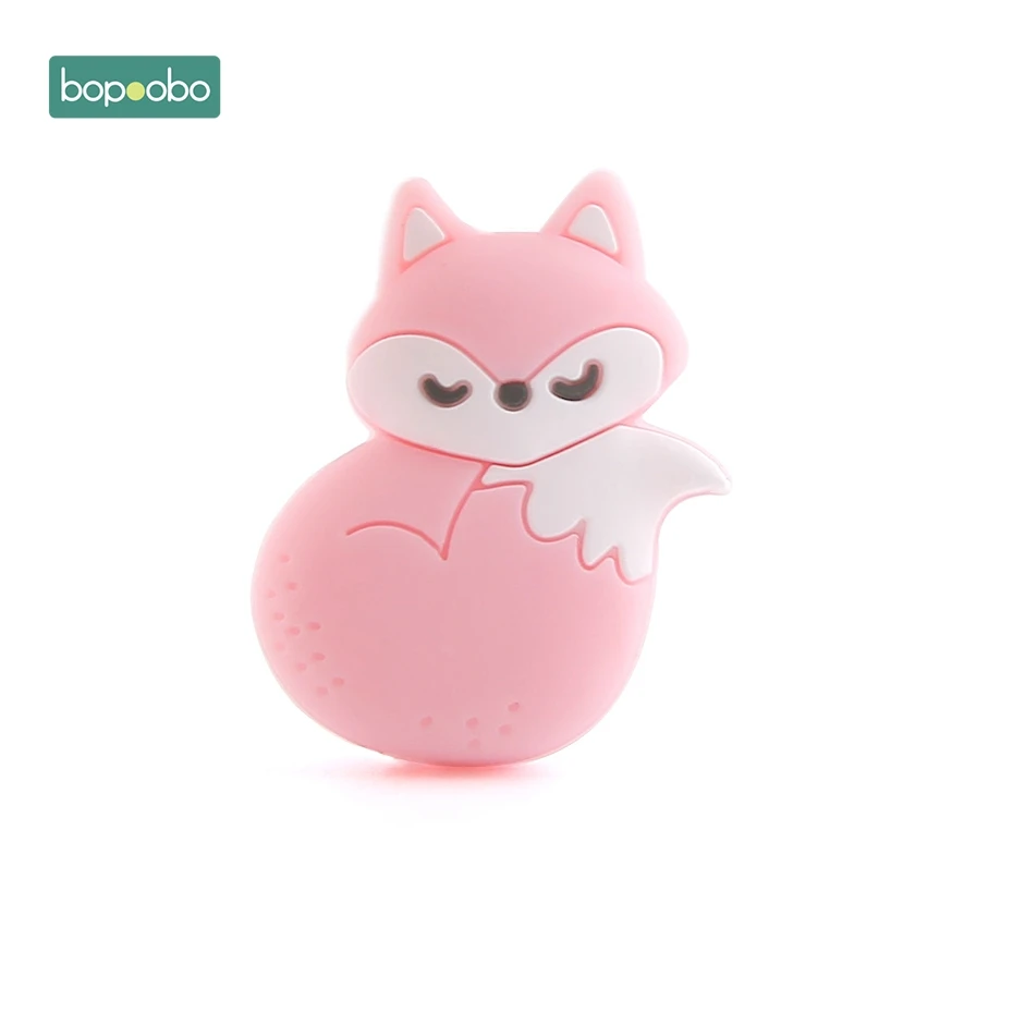 Pink Cartoon Fox Bopoobo 5 шт. силиконовый без бисфенола А Прорезыватель мини лиса силиконовые бусины Прорезыватели красочные лиса бусина пищевой силиконовый для детей для прорезывания зубов - Цвет: Pink Cartoon Fox
