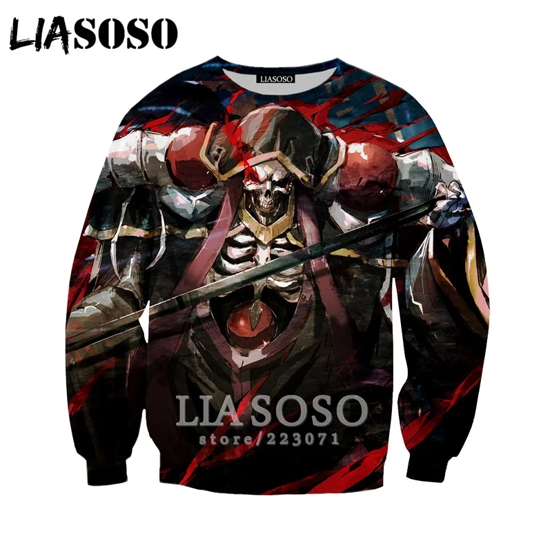 LIASOSO/осенние модные толстовки для мужчин и женщин с 3D принтом персонаж аниме Overlord Толстовка Повседневная унисекс пуловер с длинными рукавами Harajuku A102-06