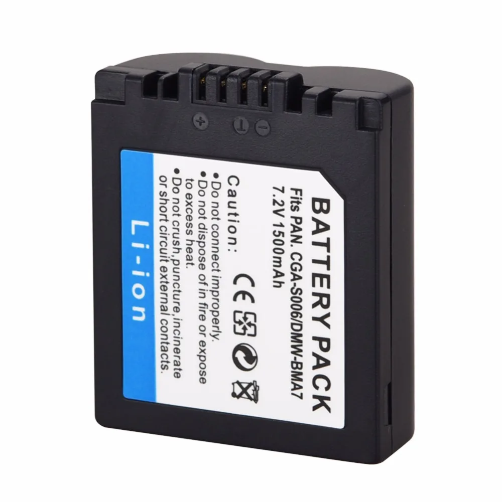 1500 мА/ч, CGA-S006 DMW-BMA7 CGR-S006E Замена Батарея для цифрового фотоаппарата Panasonic Lumix DMC-FZ7 FZ8 FZ18 FZ35 FZ28 FZ38 FZ30 с Зарядное устройство