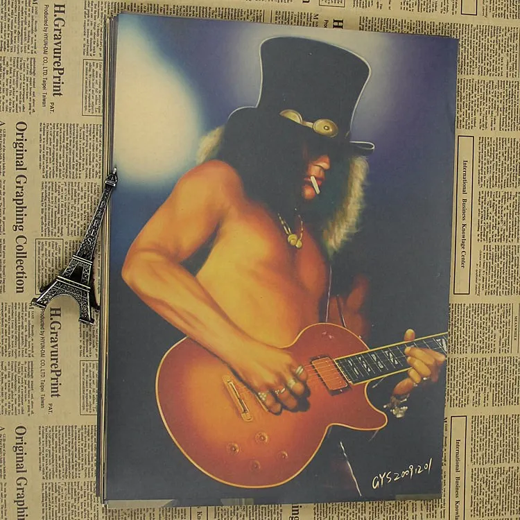 Guns N плакат с розами ВИНТАЖНЫЙ ПЛАКАТ Slash рок-гитарист живопись Мастер ретро плакат Поющая звезда Плакат домашний декор - Цвет: Красный
