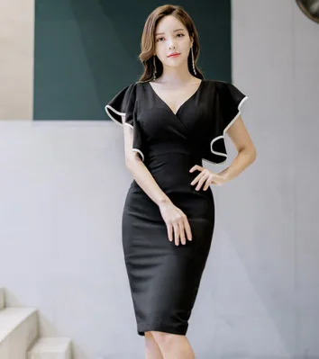 Платье с рукавом летучая мышь женское облегающее платье до колена треугольным