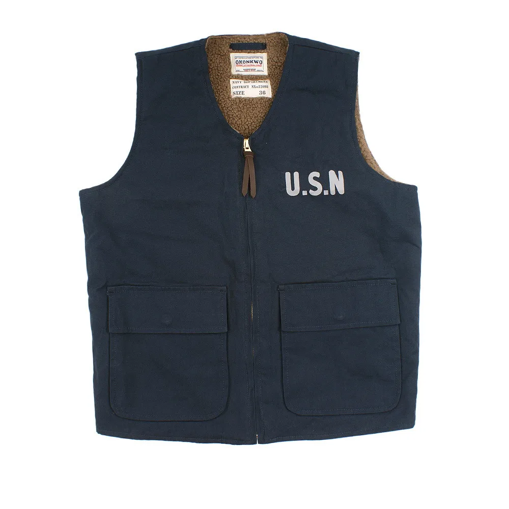 dark blue Кашемировый жилет, пальто для мужчин, Ретро стиль, США, темно-синий, USN, флис, без рукавов, зимние куртки для мужчин, s жилет, военный бодиутеплитель, жилет, одежда - Цвет: dark blue