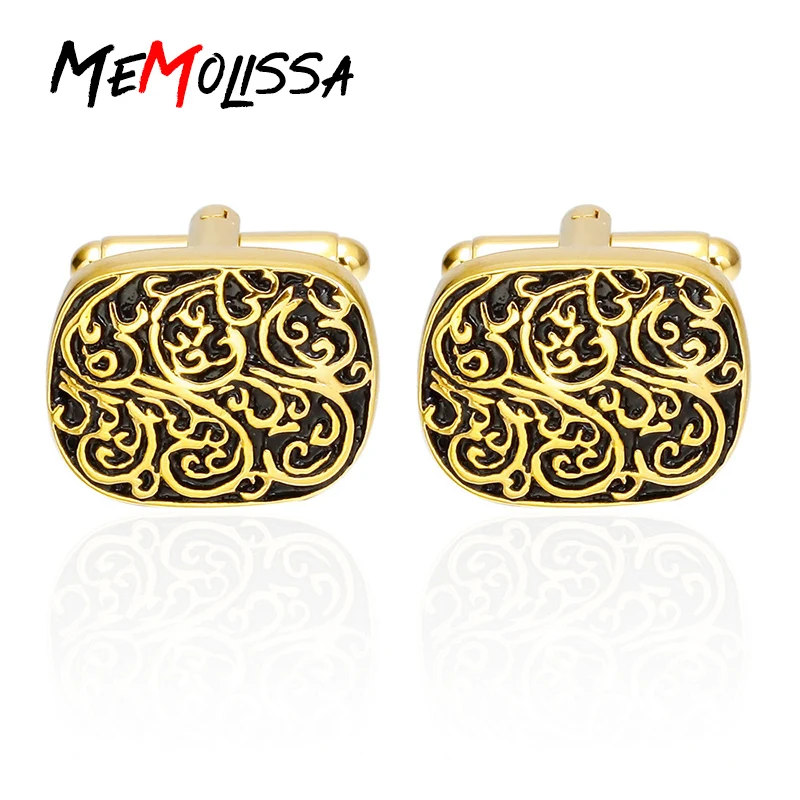 

MeMolissa High Quality French enamel Style gold Vintage pattern Cufflinks Mens Shirt Brand suit Cuff Buttons Top sale Cuff Links