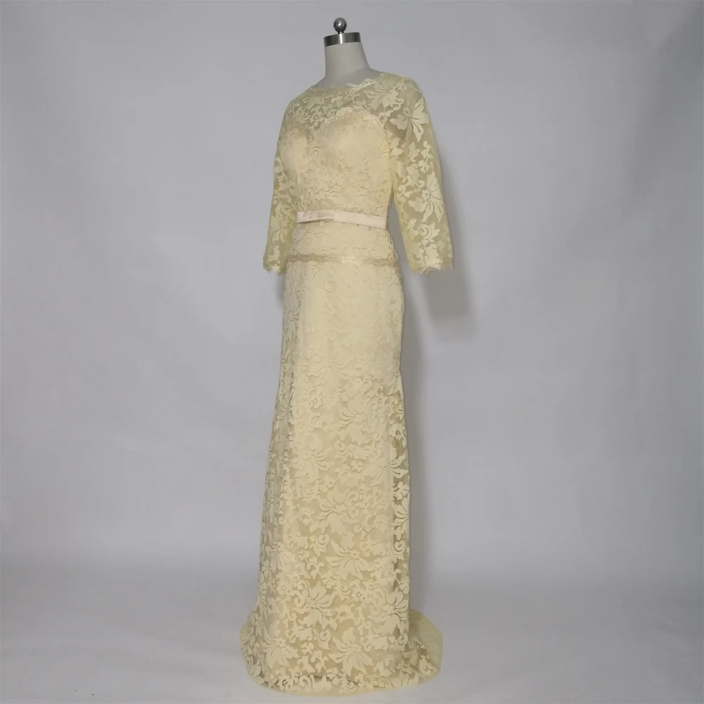 JIERUZIE Champange винтажные кружевные вечерние платья русалки с длинными рукавами 3/4 для