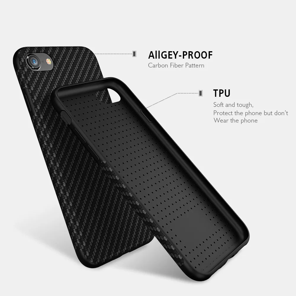 FLOVEME чехол из углеродного волокна для iPhone 7 Plus твил шаблон оболочки ТПУ + PU мягкие