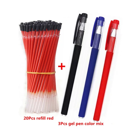 23Pcs red set A 23 шт./компл. цвета — красный, синий, черный чернила гелевая ручка повторная заливка 0,5 мм записи обычные ручки пополнения чернил для студент, школа, офис Поставки канцелярских принадлежностей - Цвет: 23Pcs red set A