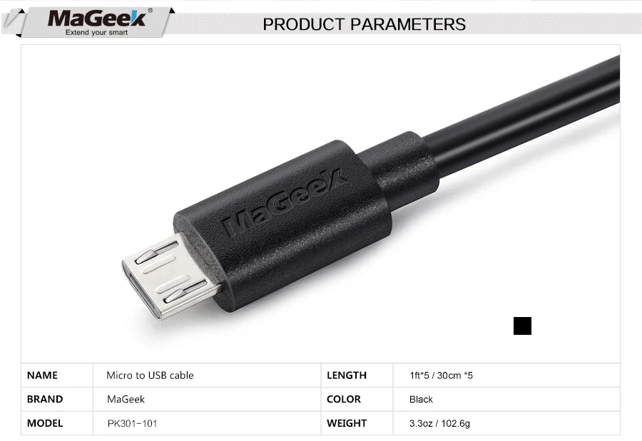 [5 шт.] MaGeek 30 см/1 фут x 5 шт. короткий кабель Micro USB высокоскоростное зарядное