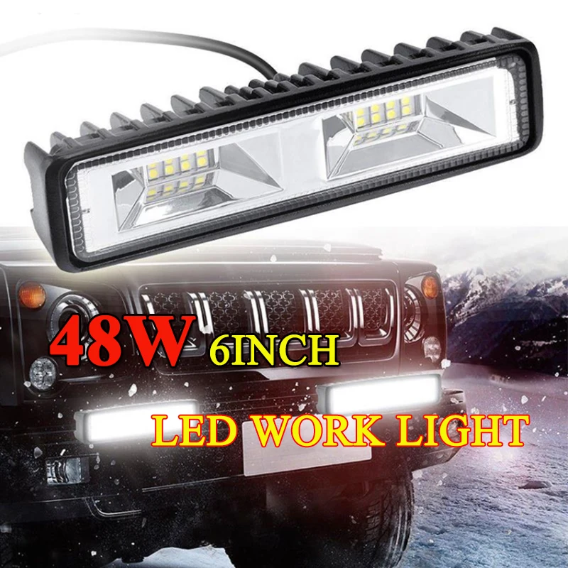 

Led Work Light 12V Worklight Waterproof 48W 6Inch Offroad barra led 4x4 Spotlight for ATV SUV Boat Tractor Motorcycle Headlight
