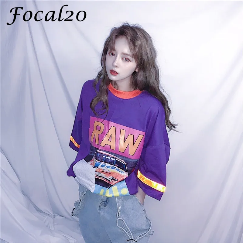 

Focal20 Streetwear Car Letter Print Women T-shirt Causal Loose Short Sleeve T Shirts Spring Summer Oversize Tee Top