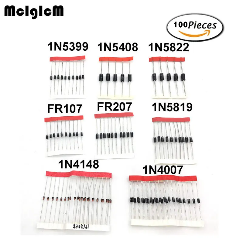 MCIGICM 1N4148 1N4007 1N5819 1N5399 1N5408 1N5822 FR107 FR207 диода, пакет с электронными компонентами, набор сортированных диодов