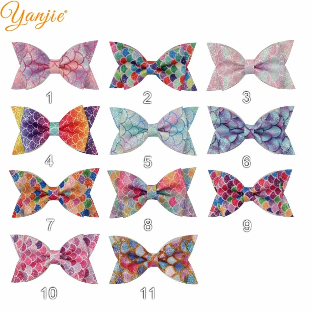 12 шт./лот заколки для волос Русалочки женщин блестящие кожаные с бантиками