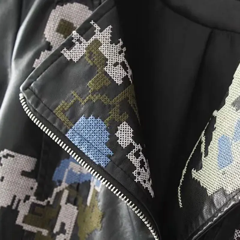 HEEGRAND/женские Куртки из искусственной кожи с вышивкой 2018 короткие пальто на