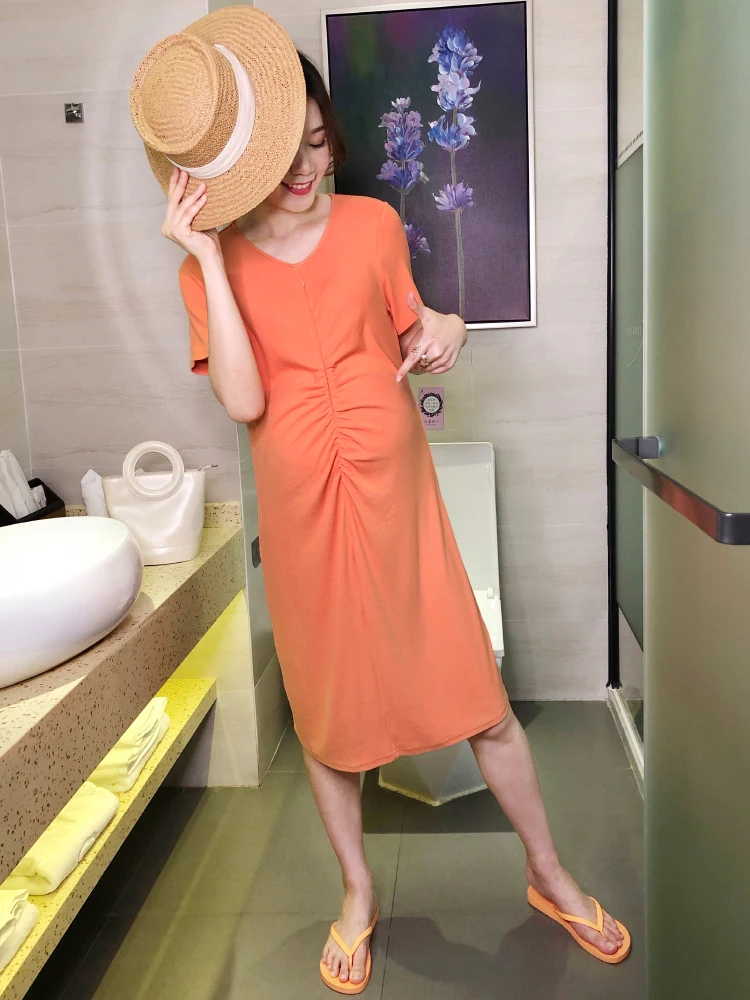 2019 Summer Pregnant Women Nursing Dress Clothes Short Sleeve Maternity Orange Pregnancy Casual | Мать и ребенок