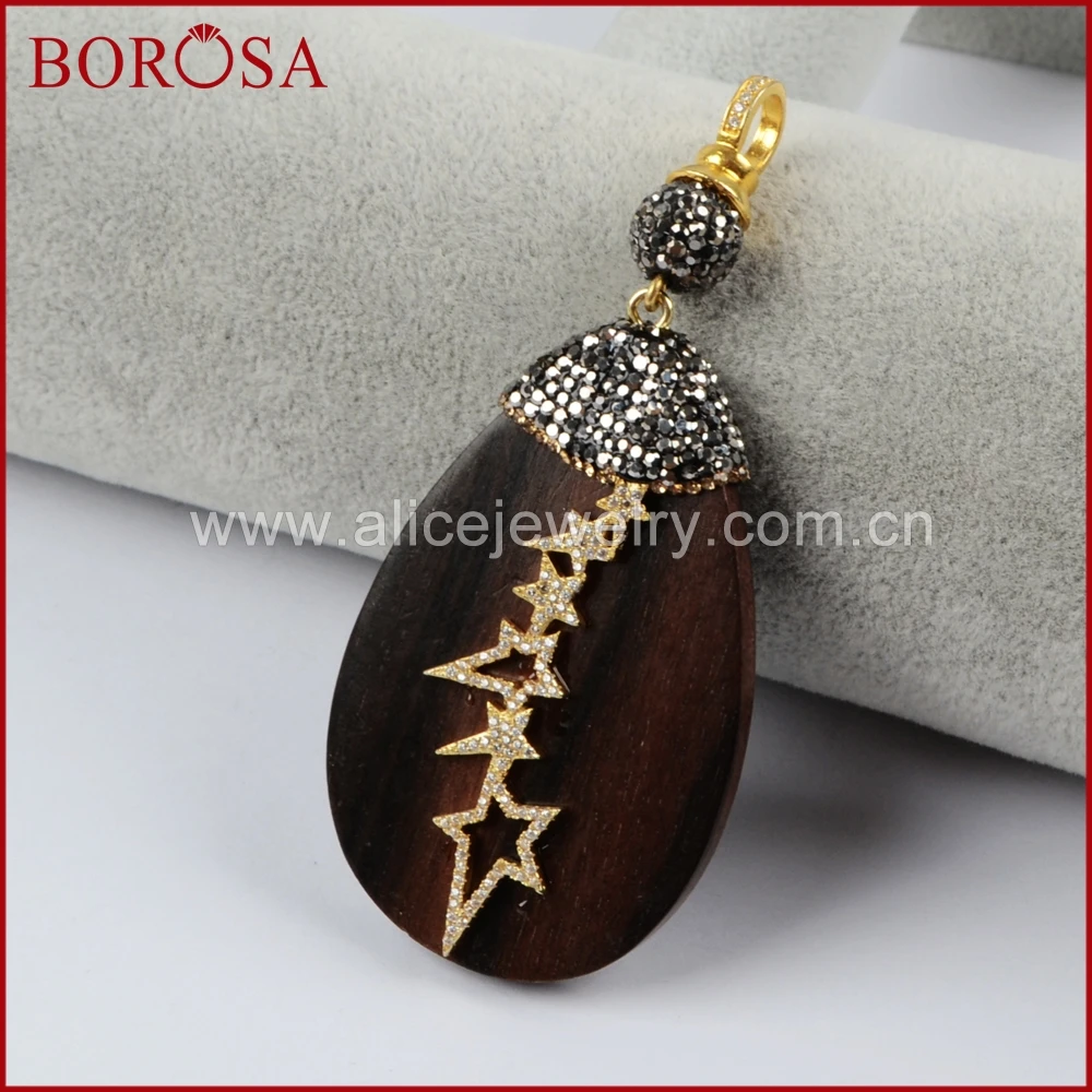 BOROSA Tear Drop Sander деревянный кулон из бисера чистое серебро Цвет Сандерс с 6 звездами