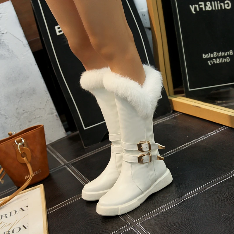 

WETKISS Pu Women Mid Calf Boots Round Toe Footwear Fur Platform Warm Snow Boot Fashion Casual Shoes Women 2018 Winter New Black
