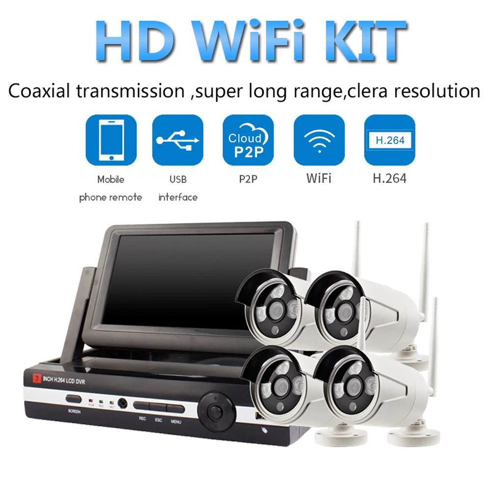 Беспроводная сетевая камера PUAroom 4CH IP Full HD 1080P wifi nvr kit с ИК светодиодом