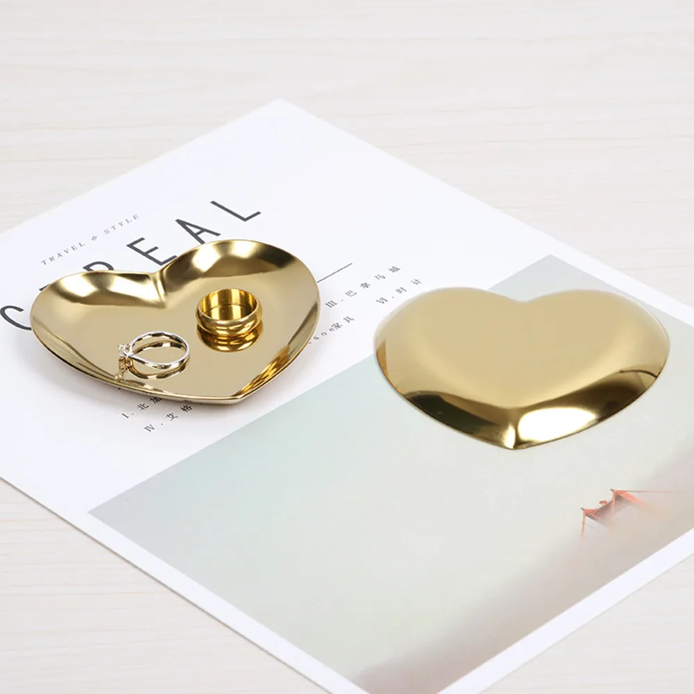 

Heart Shaped Desktop Storage Decorative Plate Gold Rimmed Glass Tray Nordic Jewelry Home Decoration Place