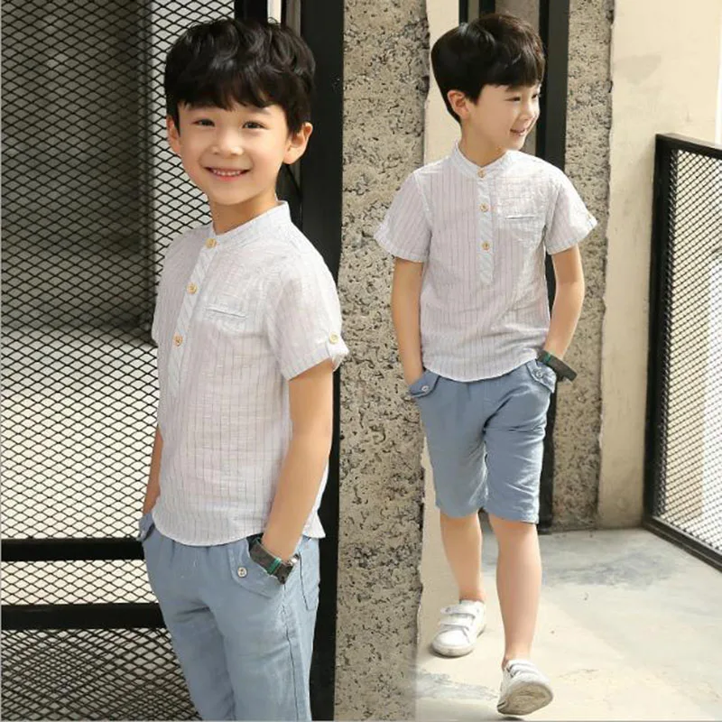 Рубашка для мальчиков комплект в полоску с короткими рукавами лето 2019 новая